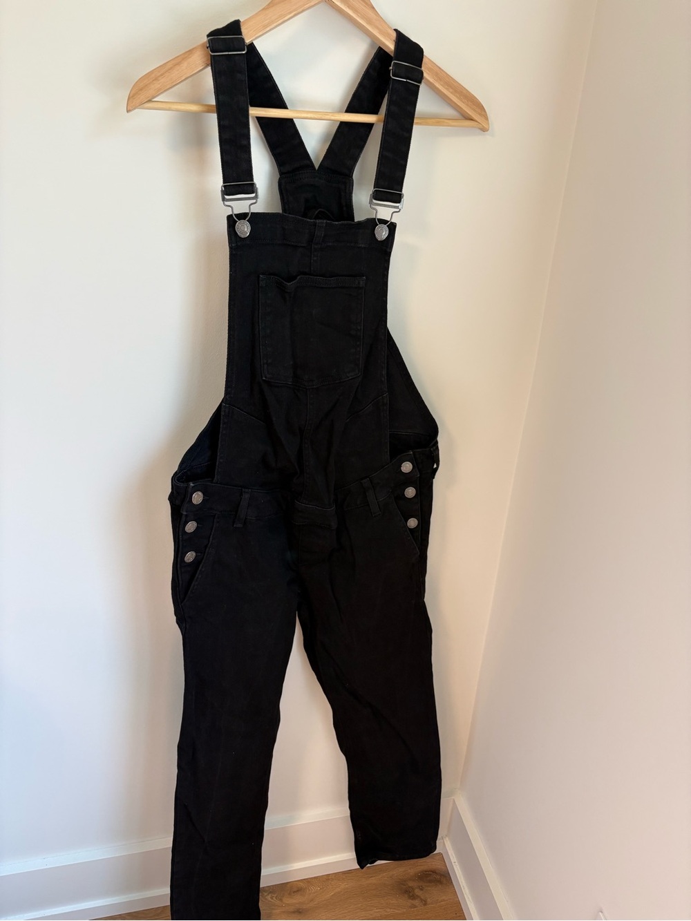 Maternity Black Denim Overalls with Adjustable Straps